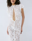 LAIA MAXI DRESS IN IVORY NYLON LACE - De La Vali