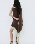 VETA MAXI DRESS IN BROWN CREPE DE CHINE - De La Vali