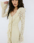 CLEMENTINA MAXI DRESS IN ANTIQUE YELLOW NYLON LACE - De La Vali