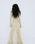 CLEMENTINA MAXI DRESS IN ANTIQUE YELLOW NYLON LACE - De La Vali