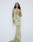 DIOSA SKIRT IN ROSA PALO GREEN VISCOSE GEORGETTE - De La Vali