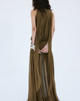 CRUZ MAXI DRESS IN TAUPE POLY CHIFFON - De La Vali