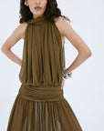 CRUZ MAXI DRESS IN TAUPE POLY CHIFFON - De La Vali