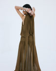 CRUZ MAXI DRESS IN TAUPE POLY CHIFFON - De La Vali