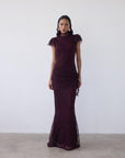 SILENTIUM MAXI DRESS IN MAROON LACE - De La Vali