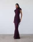 SILENTIUM MAXI DRESS IN MAROON LACE - De La Vali