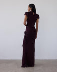 SILENTIUM MAXI DRESS IN MAROON LACE - De La Vali