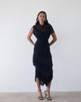 TELLUS MIDI DRESS IN BLACK CHIFFON - De La Vali