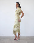 TELLUS MIDI DRESS IN SAND CHIFFON