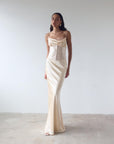 CLEODORA MAXI DRESS IN CREAM SILK SATIN - De La Vali