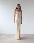 CLEODORA MAXI DRESS IN CREAM SILK SATIN - De La Vali