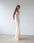 CLEODORA MAXI DRESS IN CREAM SILK SATIN - De La Vali