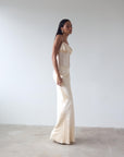 CLEODORA MAXI DRESS IN CREAM SILK SATIN - De La Vali