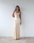 CLEODORA MAXI DRESS IN CREAM SILK SATIN - De La Vali
