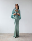 PRECIOSO CAPE IN SEA GREEN SILK CHIFFON