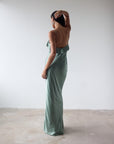 ESPERANAZA MAXI DRESS IN SEA GREEN SILK SATIN - De La Vali