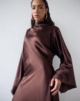 BAYAMO LONG DRESS IN CEDAR SILK SATIN - De La Vali