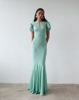 SUMATRA MAXI DRESS IN SEA GREEN GEORGETTE - De La Vali