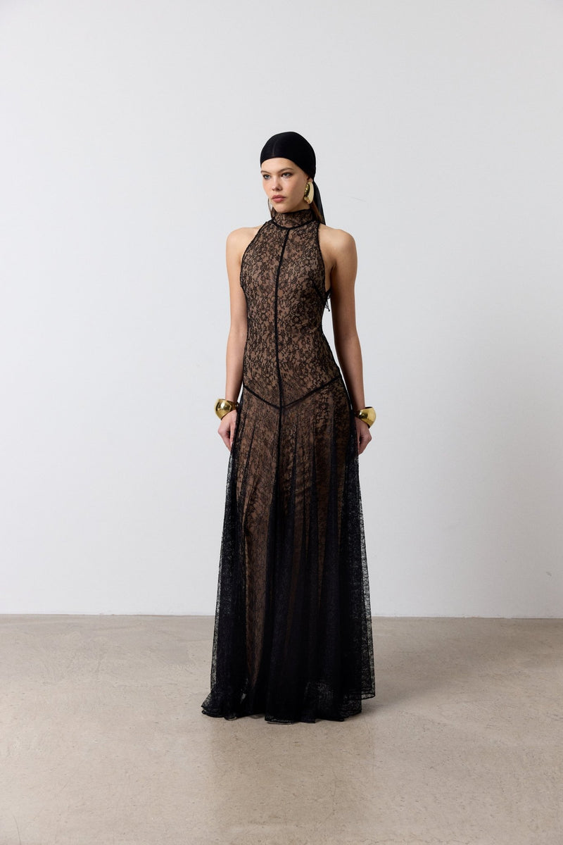 FOEHN MAXI DRESS IN BLACK LACE  DE LA VALI OFFICIAL