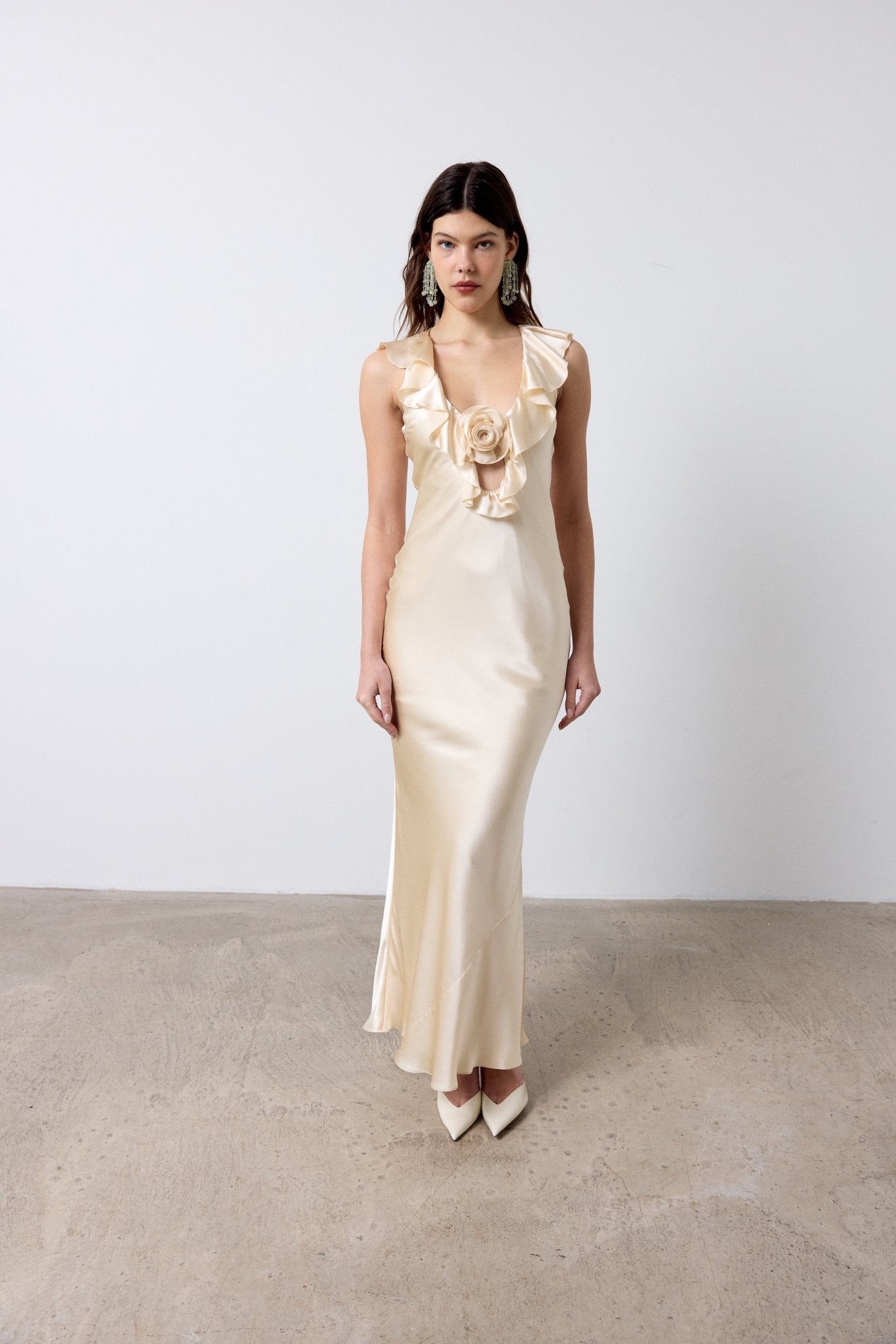 NEMA LONG DRESS IN CREAM SILK SATIN