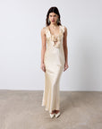 NEMA LONG DRESS IN CREAM SILK SATIN - De La Vali