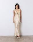 NEMA LONG DRESS IN CREAM SILK SATIN - De La Vali