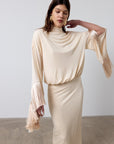 TRAMONTANA LONG DRESS IN CREAM JERSEY - De La Vali