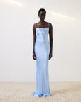 CLEODORA MAXI DRESS IN SKY SILK SATIN - De La Vali