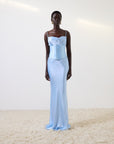 CLEODORA MAXI DRESS IN SKY SILK SATIN - De La Vali
