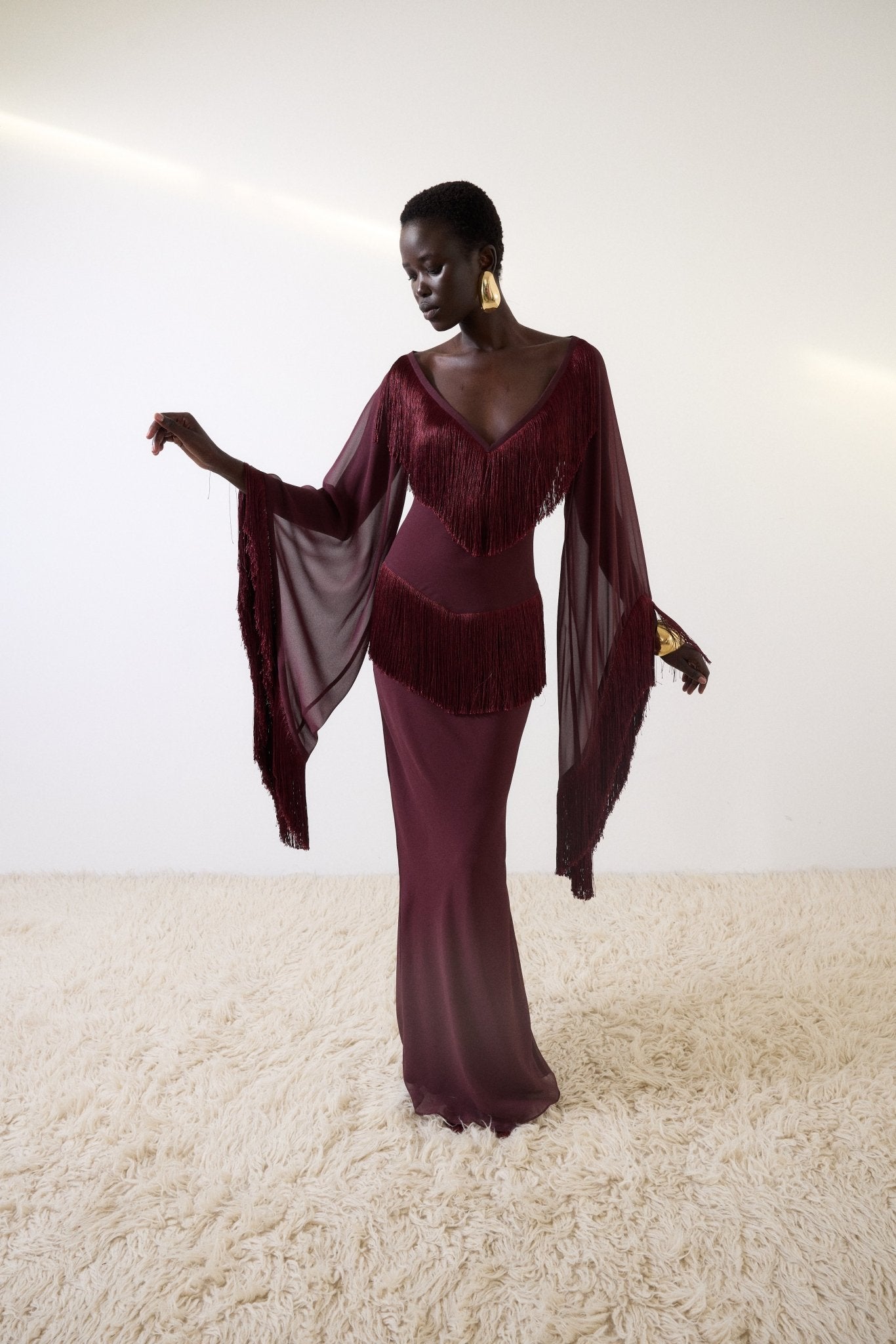 CRISTAL MAXI DRESS IN EARTH CHIFFON – DE LA VALI OFFICIAL
