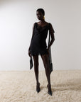 MISTRAL MINI DRESS IN BLACK CHIFFON & LACE