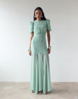 AGUA MAXI DRESS IN SEA GREEN CRINKLE CHIFFON