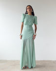 AGUA MAXI DRESS IN SEA GREEN CRINKLE CHIFFON