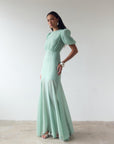 AGUA MAXI DRESS IN SEA GREEN CRINKLE CHIFFON