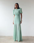 AGUA MAXI DRESS IN SEA GREEN CRINKLE CHIFFON