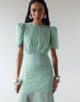 AGUA MAXI DRESS IN SEA GREEN CRINKLE CHIFFON