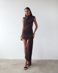 RAVENNA MINI DRESS IN CHOCOLATE BROWN JERSEY