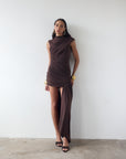 RAVENNA MINI DRESS IN CHOCOLATE BROWN JERSEY