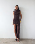 RAVENNA MINI DRESS IN CHOCOLATE BROWN JERSEY - De La Vali