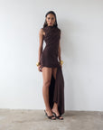 RAVENNA MINI DRESS IN CHOCOLATE BROWN JERSEY - De La Vali