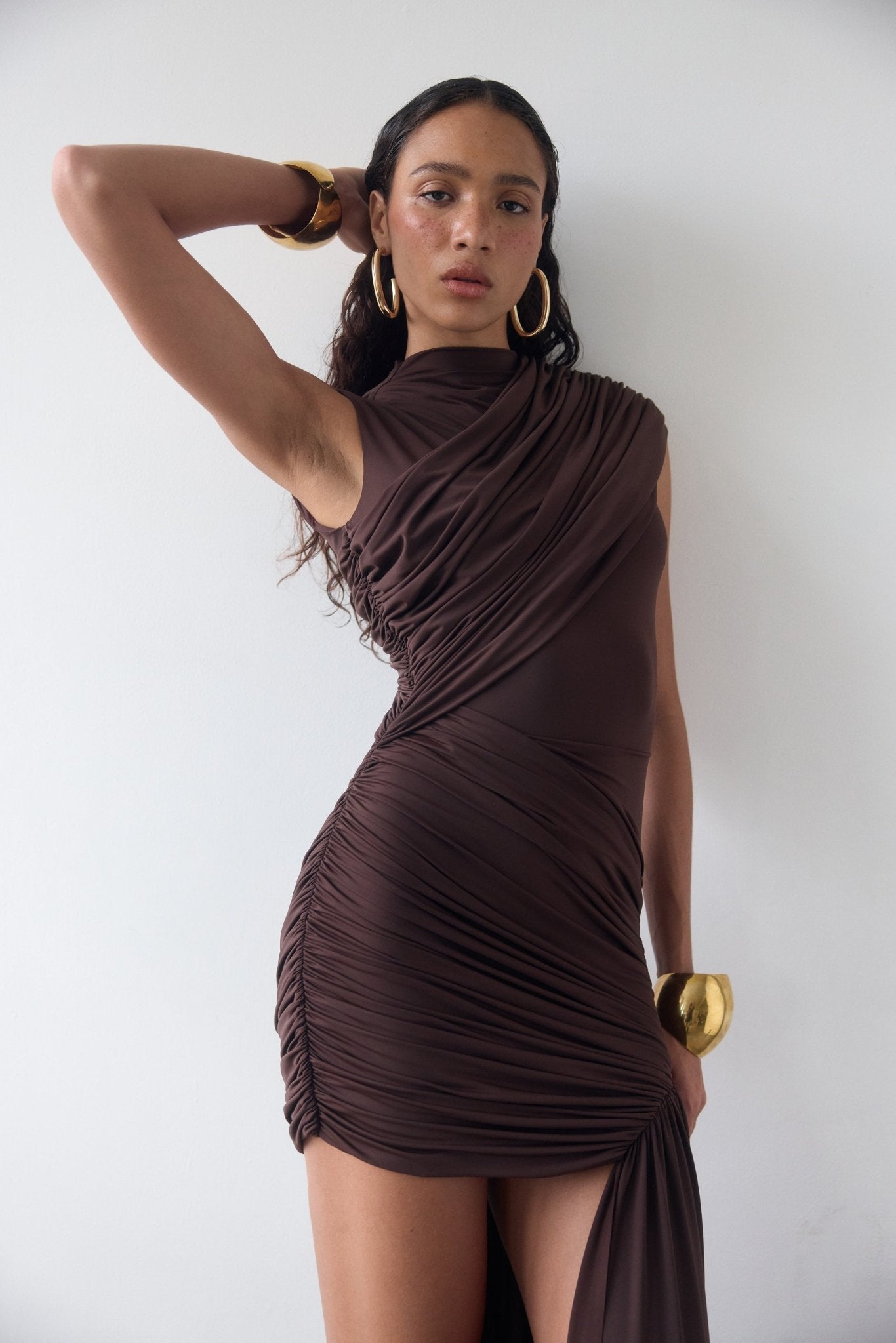 RAVENNA MINI DRESS IN CHOCOLATE BROWN JERSEY DE LA VALI OFFICIAL RAVENNA MINI DRESS IN CHOCOLATE BROWN JERSEY DE LA VALI OFFICIAL