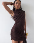 RAVENNA MINI DRESS IN CHOCOLATE BROWN JERSEY - De La Vali