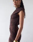RAVENNA MINI DRESS IN CHOCOLATE BROWN JERSEY - De La Vali