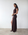 RAVENNA MINI DRESS IN CHOCOLATE BROWN JERSEY