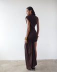 RAVENNA MINI DRESS IN CHOCOLATE BROWN JERSEY - De La Vali
