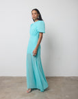 AGUA MAXI DRESS IN TURQUOISE CRINKLE CHIFFON