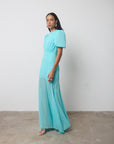 AGUA MAXI DRESS IN TURQUOISE CRINKLE CHIFFON - De La Vali