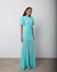 AGUA MAXI DRESS IN TURQUOISE CRINKLE CHIFFON - De La Vali