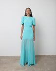 AGUA MAXI DRESS IN TURQUOISE CRINKLE CHIFFON - De La Vali
