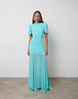 AGUA MAXI DRESS IN TURQUOISE CRINKLE CHIFFON
